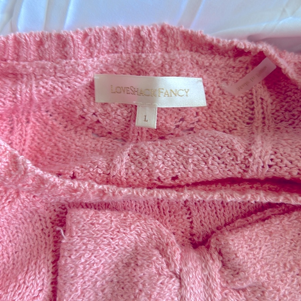 Love Shack Fancy Pink Ruffled Sweater with Bows - Picture 2 of 5